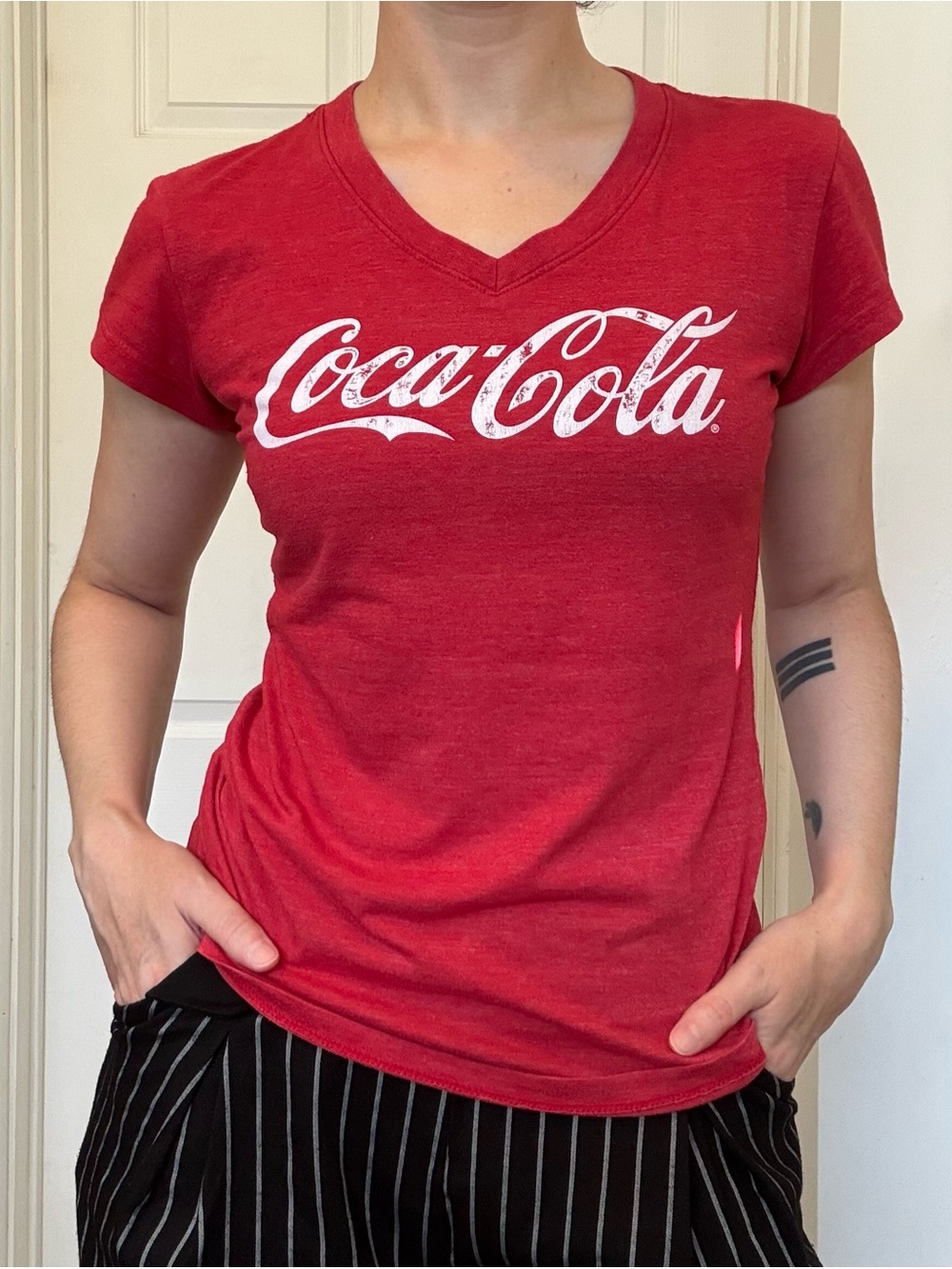 Retro Coca Cola Red V-Neck Women’s Logo Tee